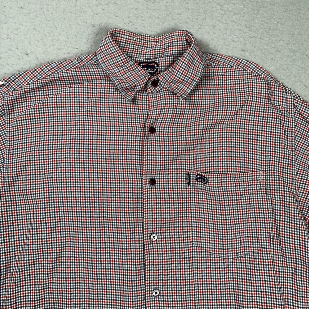 Y2K Ecko Unltd Button Down Shirt Mens L Red White Blue Check Short Sleeve - Picture 4 of 11